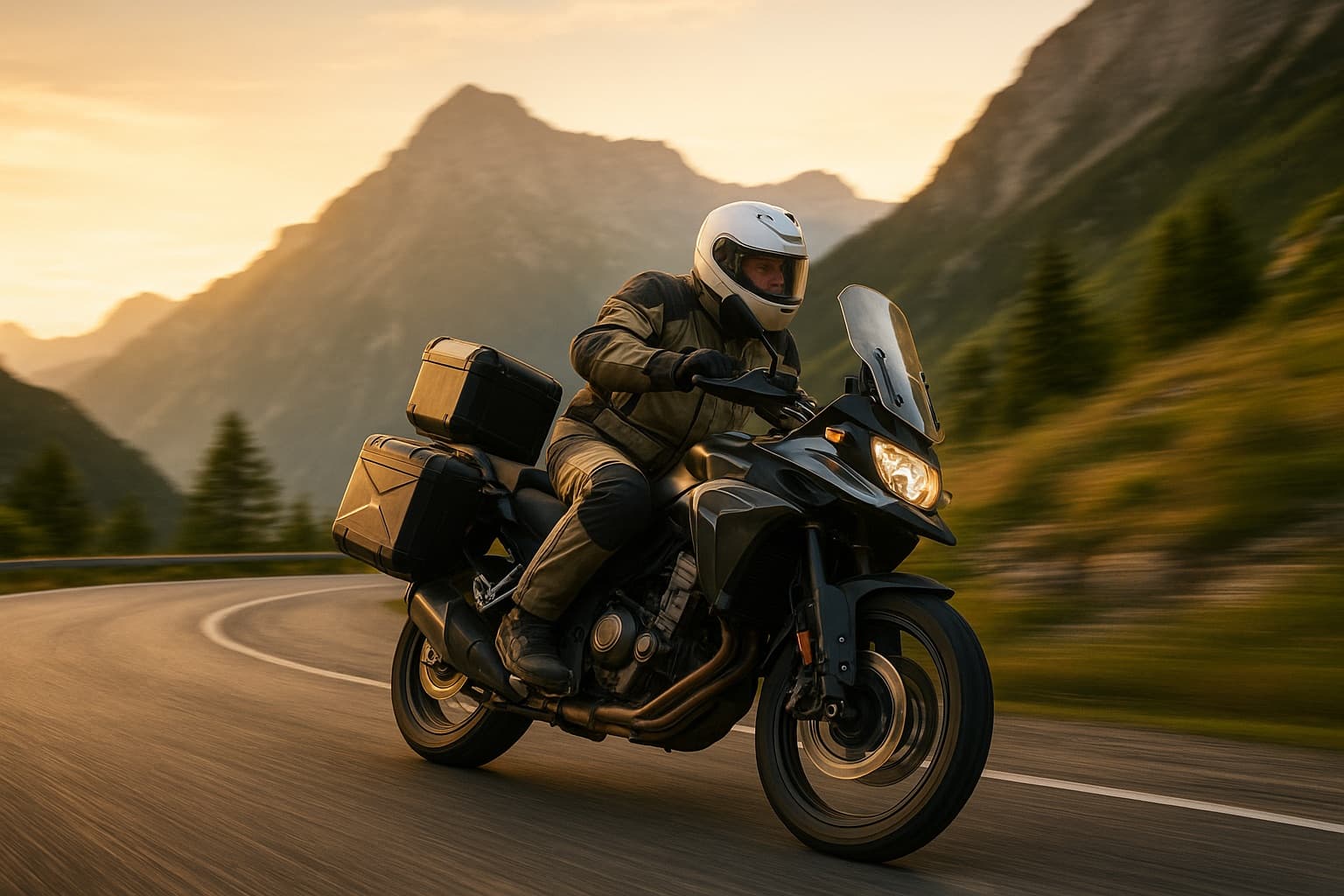 Moto panoramica con vista sulle colline